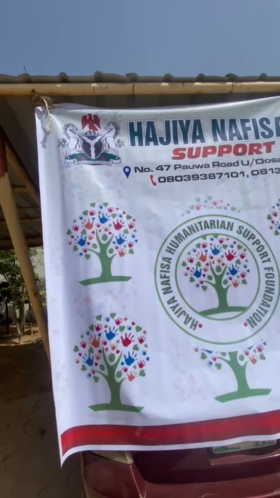 The Hajiya Nafisa Humanitarian Support Foundation banner at its Kaduna office
